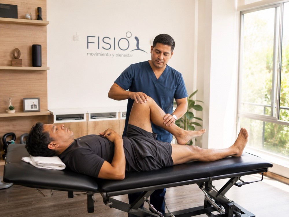 Fisioterapeuta atendiendo a un paciente en consultorio